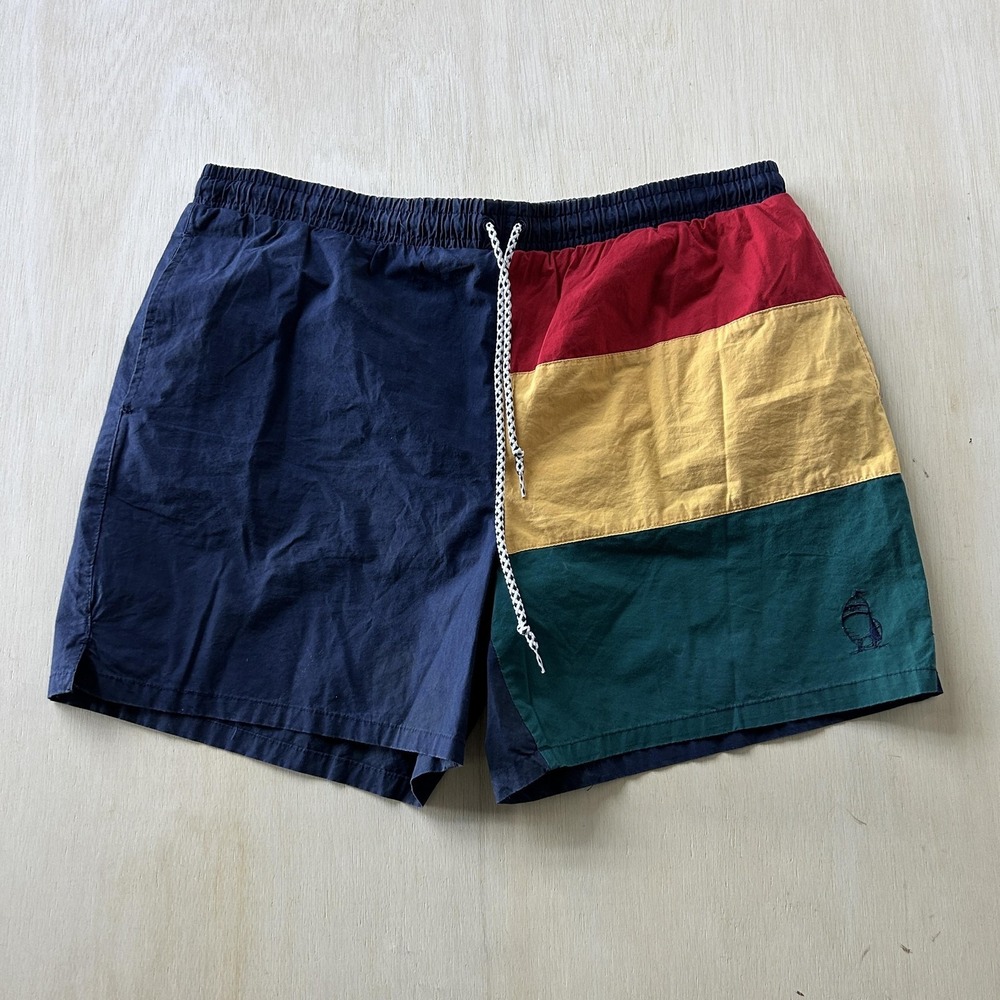 Vintage Anchor Bay Swim Shorts Mens Medium Colorblock Mesh Lined Trunks